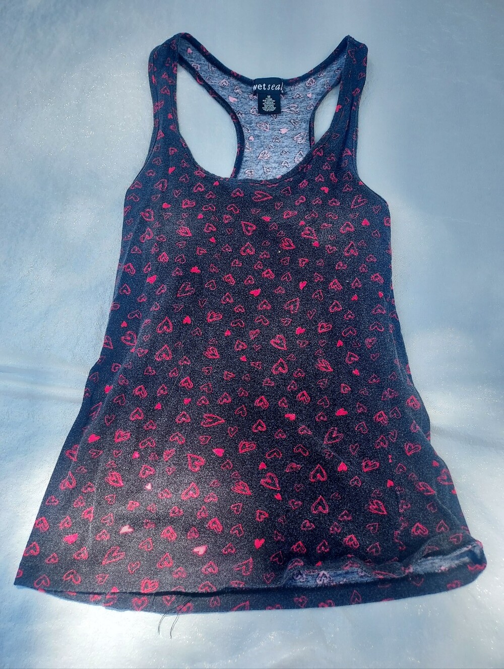Wet Seal Navy Racerback Tank with Pink Heart Print
